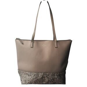 Kate Spade Greta Court Glitter Penny Saffiano Leather Tote Gray & Gold WKRU5613